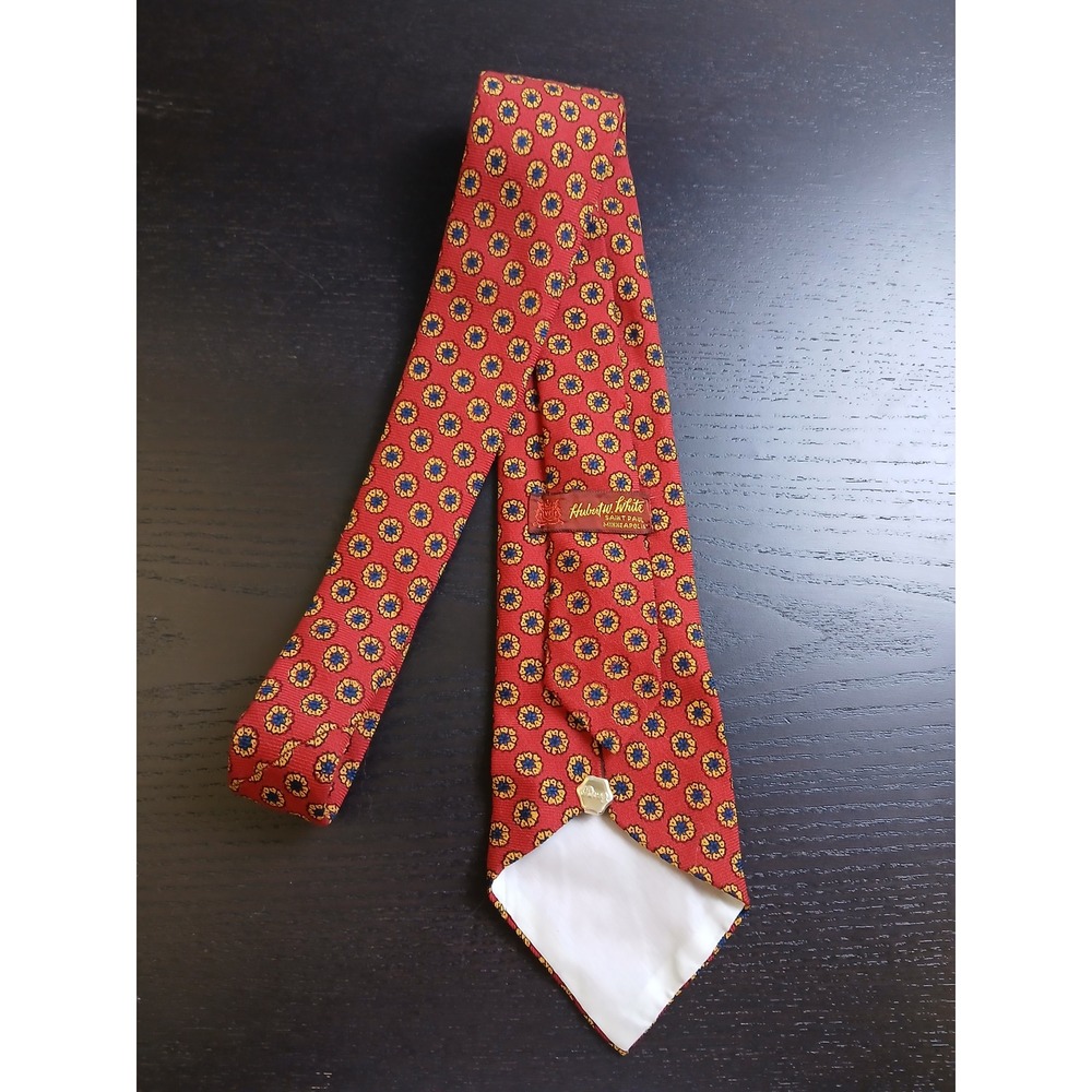 Vintage Hubert W. Silk Tie Red Yellow Blue Medallion Geometric Saint Paul MN